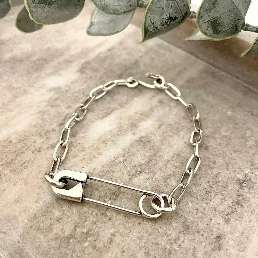 925 Sterling Silver Paperclip Bracelet Unique Vintage Silver Bracelet